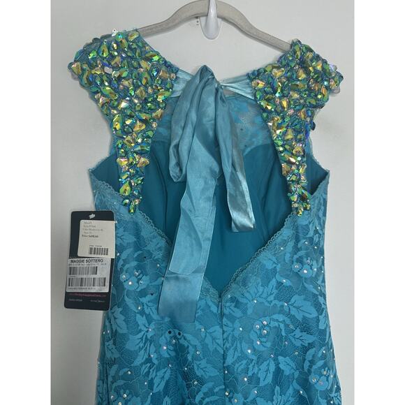 Flirt by Maggie Sottero NEW prom pageant Aqua Full Lace Beaded Mermaid Gown 10 - Picture 7 of 9